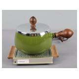 Vintage Avocado Green Fondue Pot W/ Warming Plate