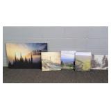 Lot Of 5 Landscape Prints On Canvas