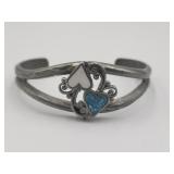 Vintage Signed Turquoise Inlay Cuff Bracelet .