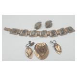 2 Vintage Copper Jewelry Sets Bracelet & Clip-on