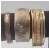 3 Copper Vintage Cuff Bracelets One Tri Color,