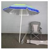 Lot Of 2 300lb Cap. Camp Chair & Beach Umbrella
