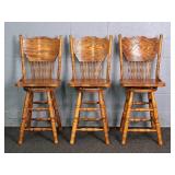 3x Bid Winners Only Solid Oak Pressback Barstools