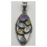 Sterling Silver Multi Gemstone Pendant Tw 13.7g