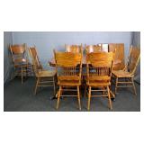 8 Pc Set Vintage Solid Oak Oval Table W/ 7 Chairs