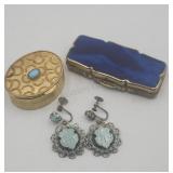 Vintage Enameled / Beaded Crest Screwback