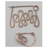 Modern Abstract Artisan Made Copper Brooches Pins