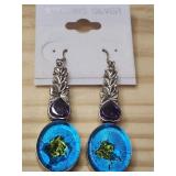 Sterling Silver  Amethyst&  Blue Dichroic Glass