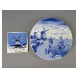 2x The Bid River Delft Christmas Tile & Plate