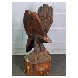Rustic Folk Art Hand Carved Stump Eagle Statue