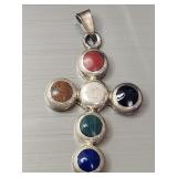 Sterling Silver Multi Gemstone Cross Pendant