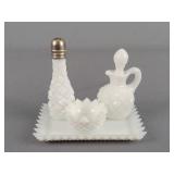 4 Pc White Milk Glass Condiment Set