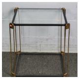 Metal & Glass Side Table W/ Gold Tone Accents