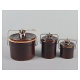 3 Pc Stoneware Canister Set With Lids