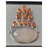 Sterling Silver Pink Quartz And Orange Stone