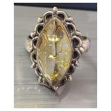 Sterling Silver Unique Yellow Stone Ring