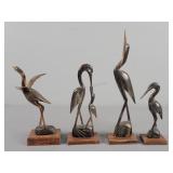 4x Bid Crane Figurines On Wood Bases