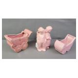 3x Bid Pink Pottery Planters