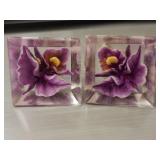Lucite Screw Back Earrings  Lilac Flower Encased