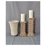 3x Bid Candleholders & Vase