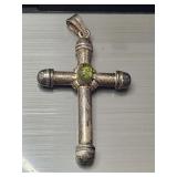 Sterling Silver Cross Pendant With Peridot Center