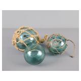 3x Bid Vintage Aqua-blue Glass Fishing Float