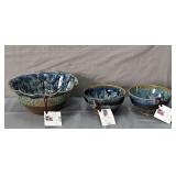 3x Bid Pottery Connection Blue Bowls - Nc