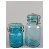 2x Bid Blue Glass Jars