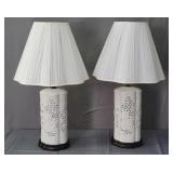 Pair Mid Century Oriental 3 Way Porcealin Lamps