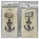 2 X Bid New Rhinestone Anchor  Pendant ,scarf Or