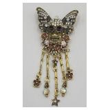 New Gothic Butterfly Skull Rhinestone Tassel Brooc