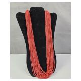 Coral Seed Bead Multi-strand Necklace