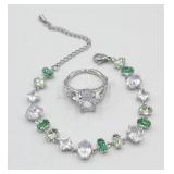 Greens & Clear Stone 6-8in Bracelet And Ring Sz 7