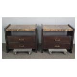 2x Bid Furn Land South Marble Top Nightstands