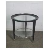 Modern 2 Tier Temp Bevel Glass Rnd Acct Table