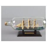 Clippership Cutty Sark Ship In Bottle On Wood Base
