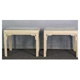 2x Bid Painted Rattan Glass Top Side Tables