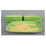 9 Piece Green Corn Plates - Made In Japan