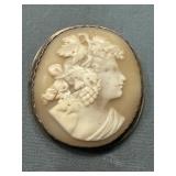 Large Antique Shell Cameo Pin 14k Gold Bezel