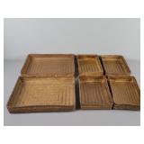 6pc Set Woven Rattan Storage Trays