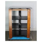 4 Tier Modern Glass Display W/ Wood Accent Frame