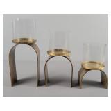 3 Pc Set Metal & Glass Candle Holders