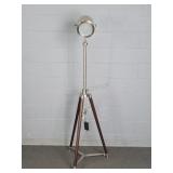 Dimmable Brush Nickel Floor Lamp W/wood Accent