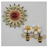 2 New Rhinestone Brooches Pins