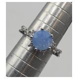 Opaque Blue & Cz  Fashion Ring Sz 7 &