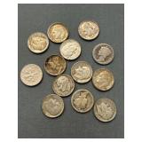Lot Of 13 Silver Dimes, Roosevelt, Mercury
