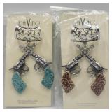 2 X Bid New  Crossed Pistols Pendant ,scarf Or