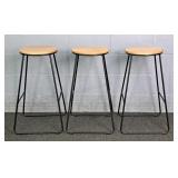 3x Bid Metal Frame Wood Top Bar Stools