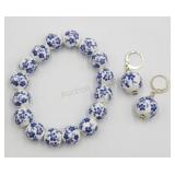 Blue White Glass Porcelain Look Bracelet And