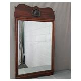 Vintage Wood Frame Wall Hung Beveled Mirror
